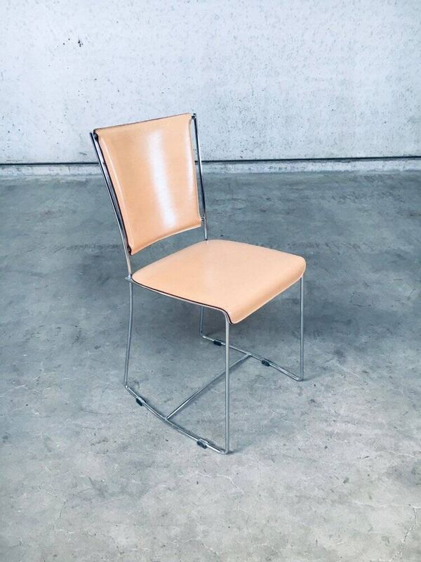 Set of Postmodern Italian Design Leather Dining Chair Set by Segis, 1990s