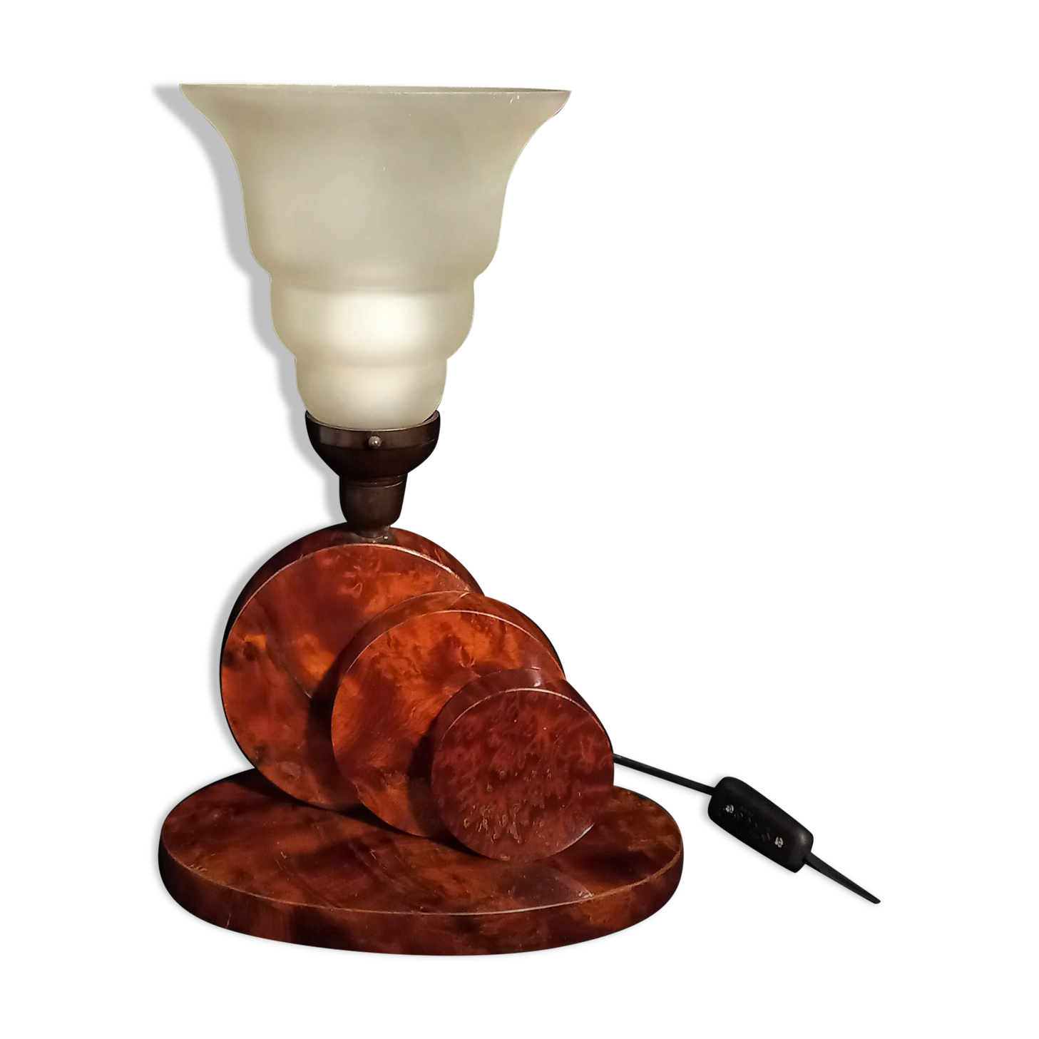 Lampe sculptural art déco en loupe d’acajou