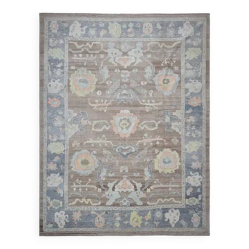 Tapis d'aire vintage Oushak fait main en laine marron surdimensionné 314x392 des années 1970