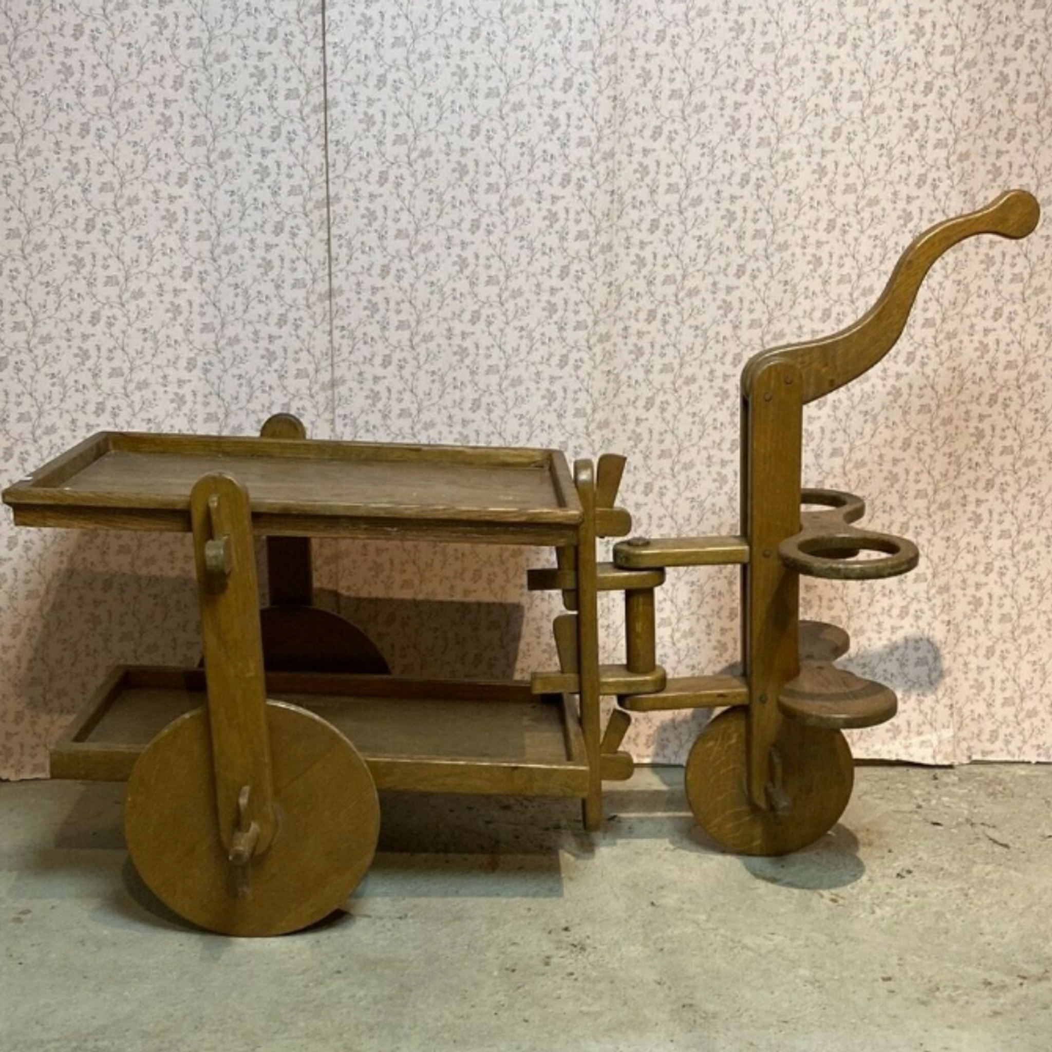 Chariot de bar en chêne moderniste brutaliste du milieu du siècle, années 1950