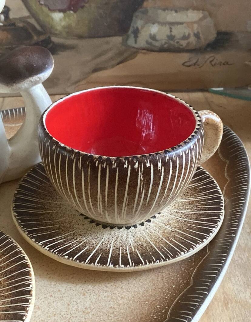 Mushroom-shaped earthenware service by Bruno Dose, vintage 1960s
