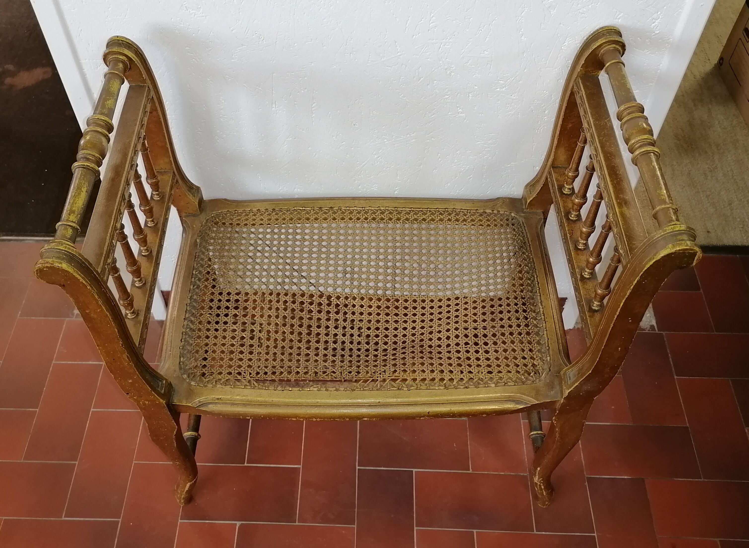 Gilded wood cane bench