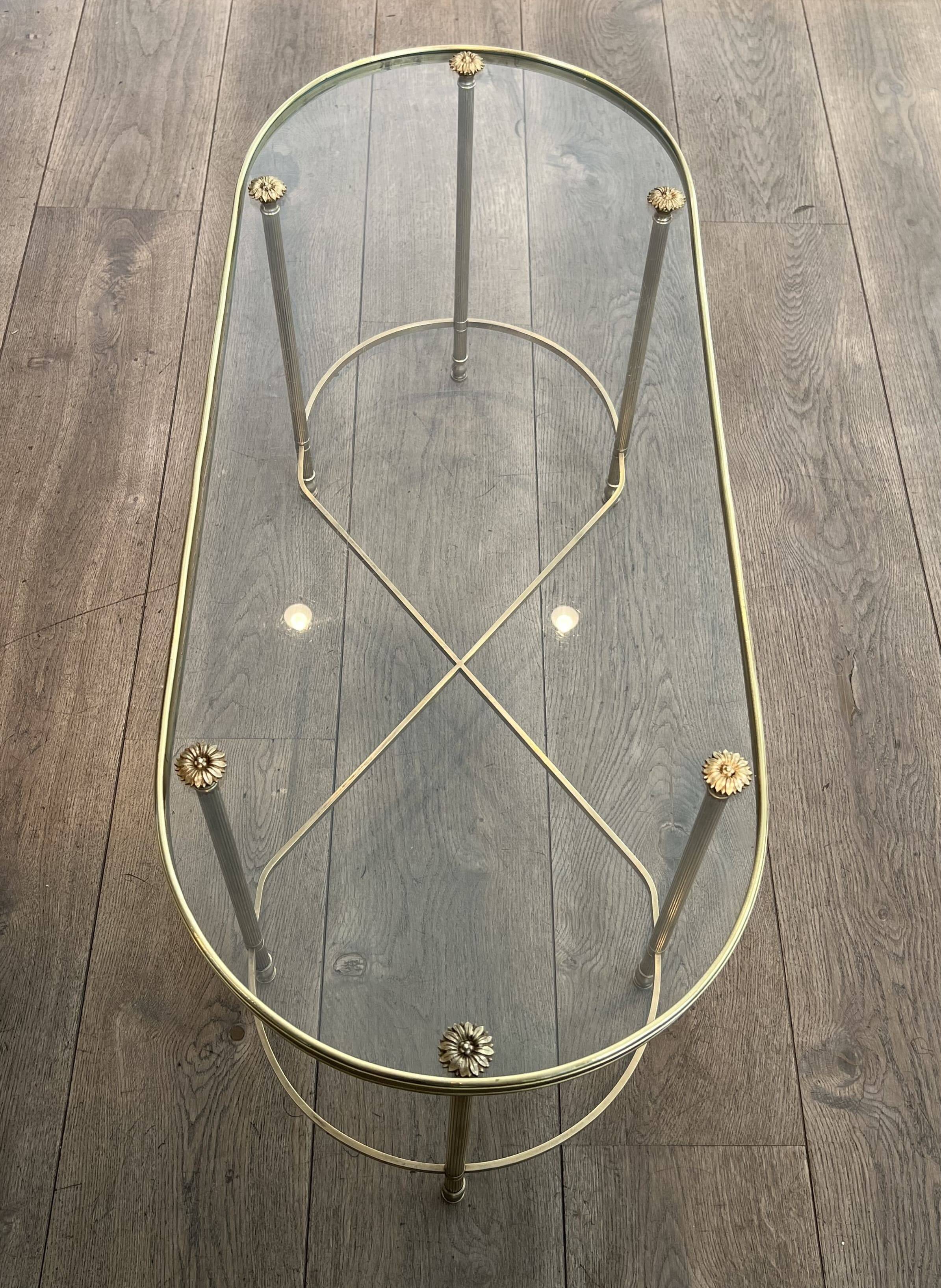 Oblong Coffee Table in Brass and Glass, by Maison Baguès, 1960s.