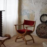 Henning Kjærnulf, Oak and velvet armchair, Model "Kurul", Mid-century, 1960s