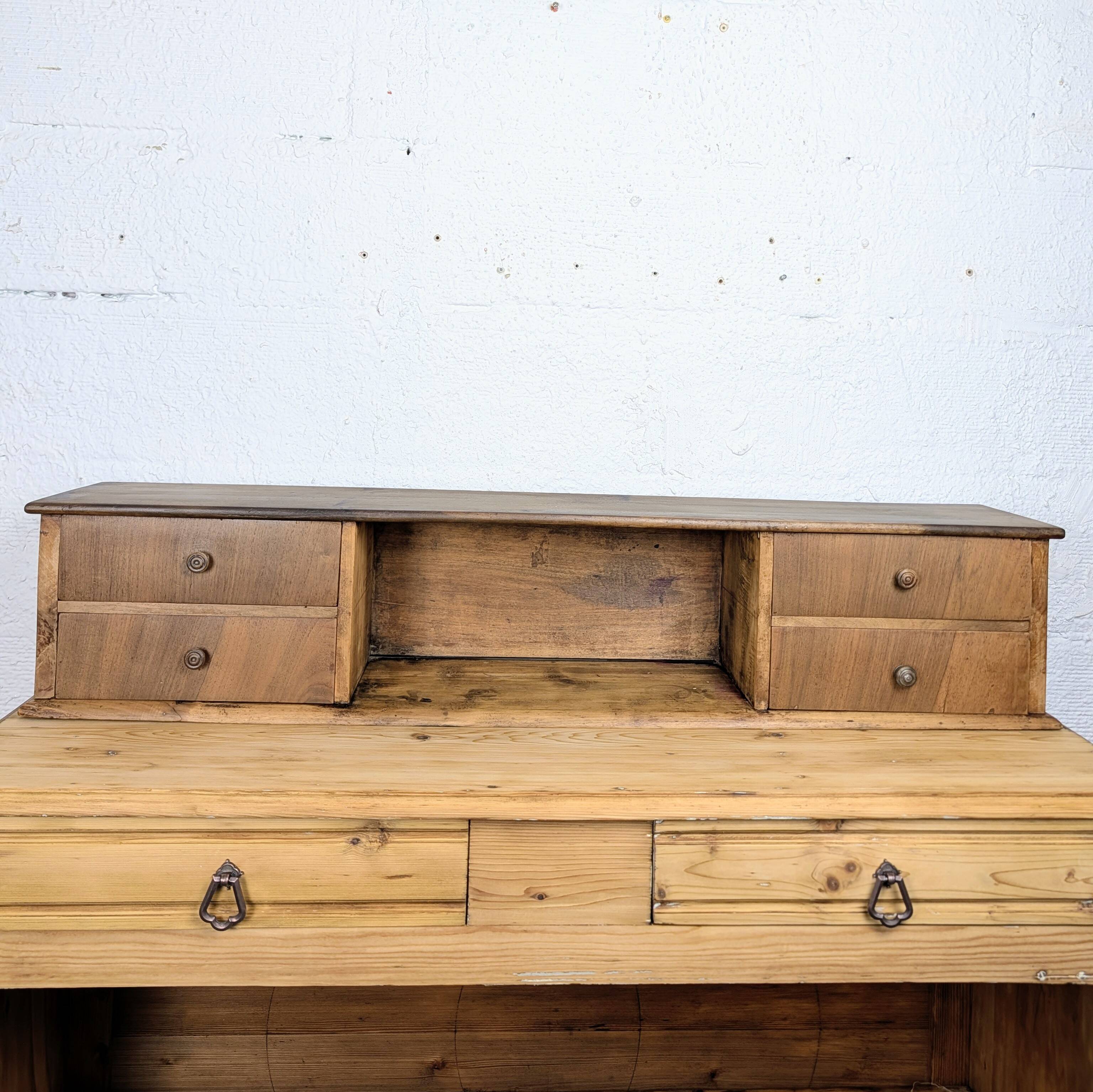 Patinated wooden drawer desk cabinet