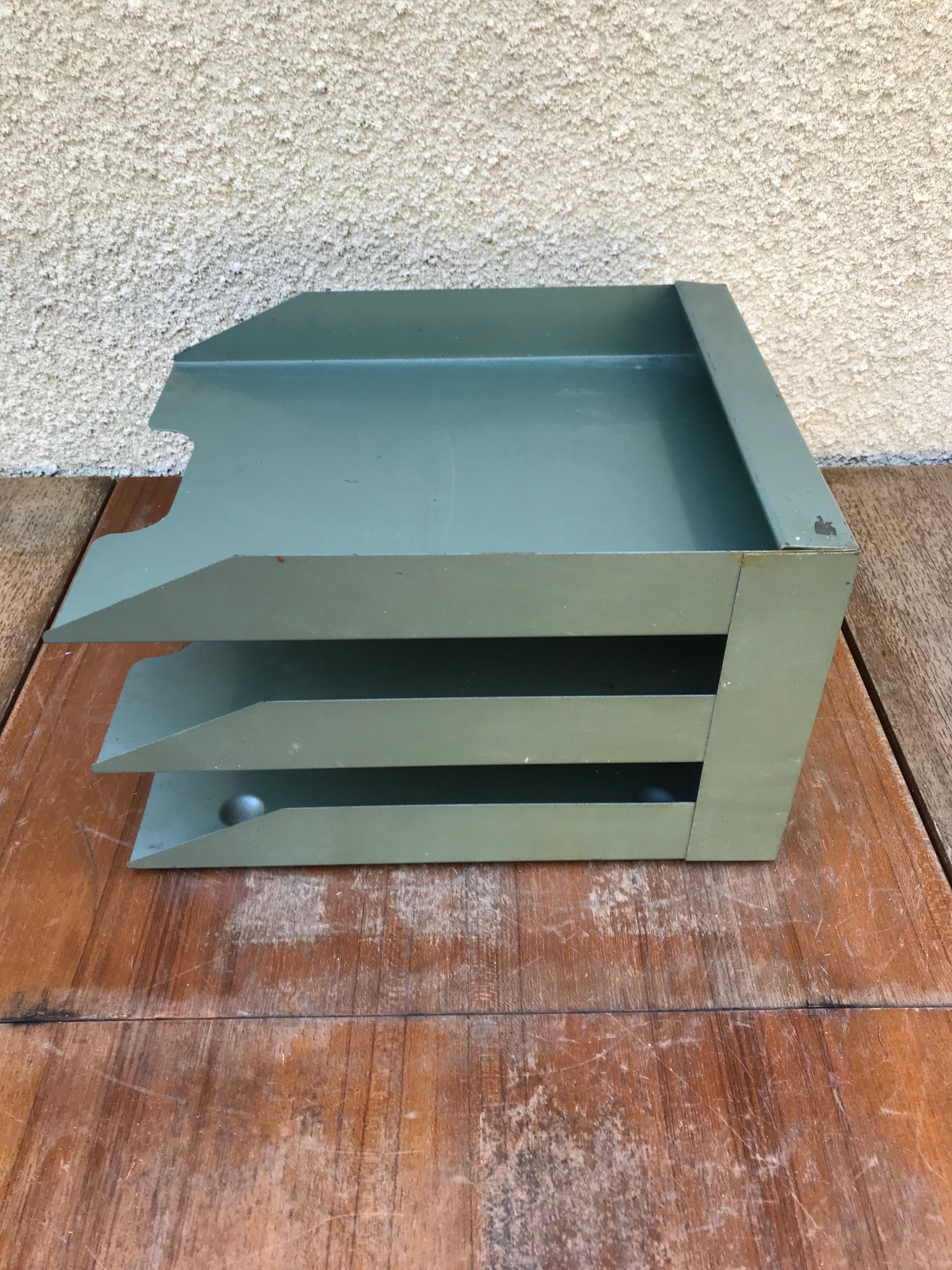 Former Locker Door Documents 3 Compartments Metal Green Vintage Workshop
