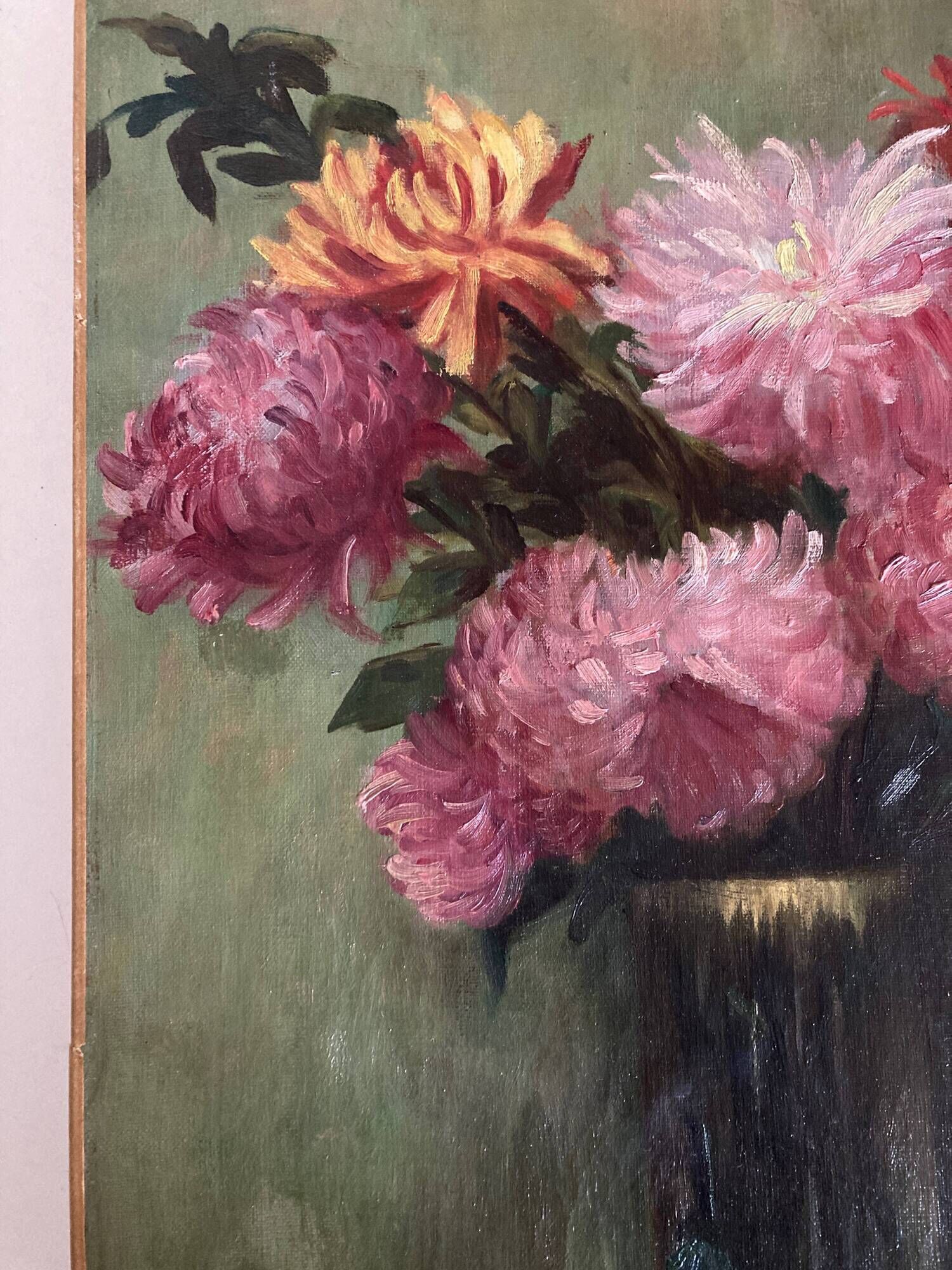 Oil on canvas signed Charlotte to her godmother dahlias 1900