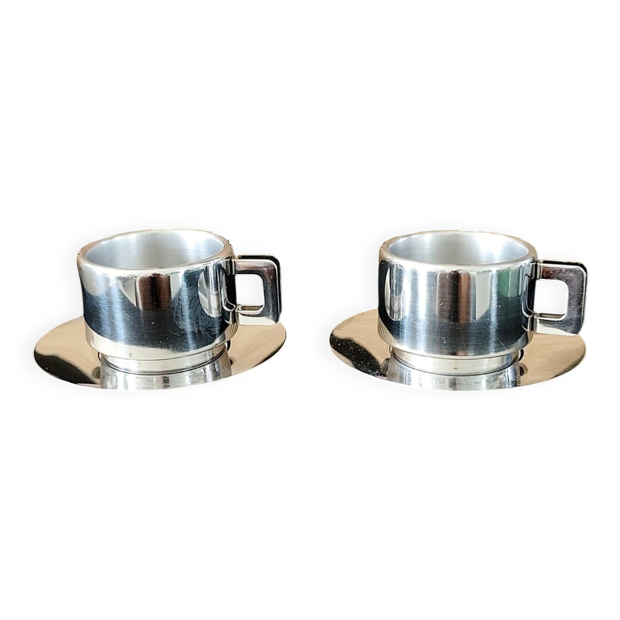 Set of 2 stainless steel espresso cups by Casalinghi.