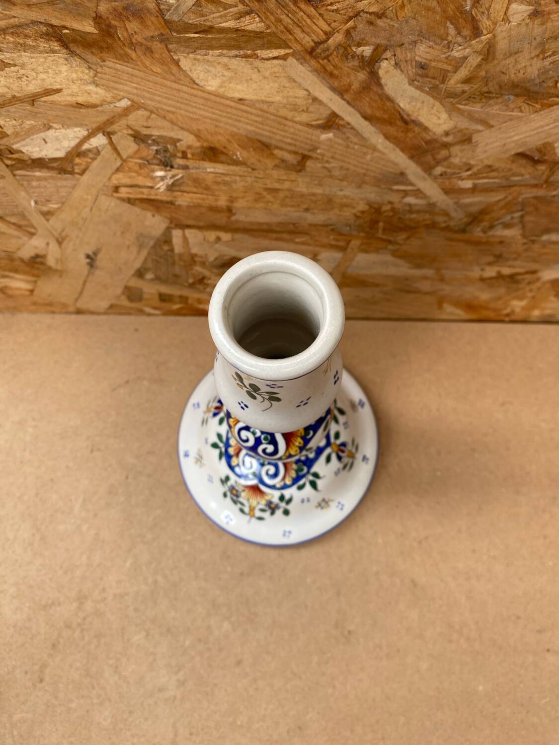 Old candle holder r. delarue rouen decor white ceramic painted vintage