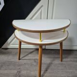 bedside or side table, vintage half circle 3 feet white trays made in England
