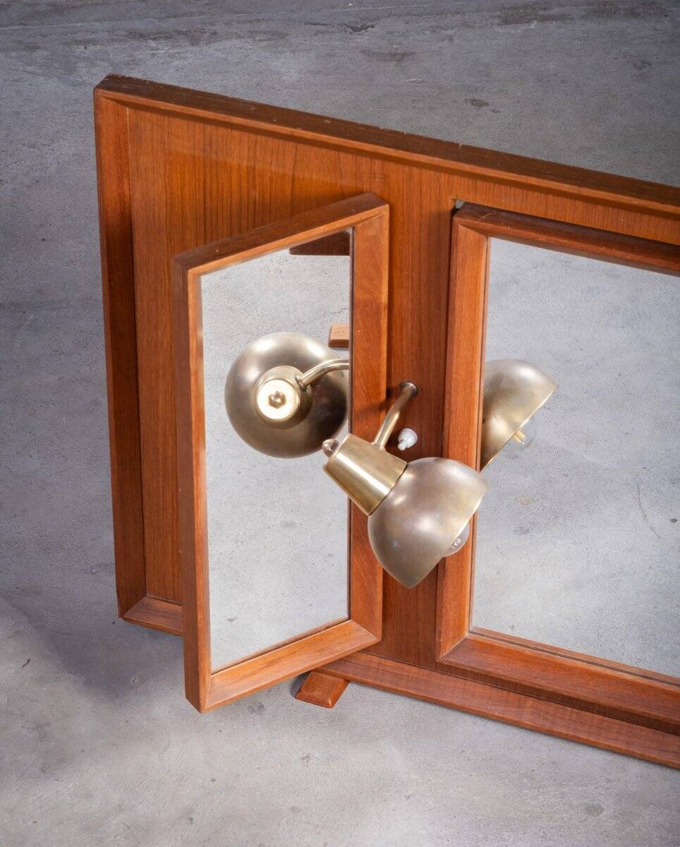 Vintage Free-Standing Teak Mirror with Lamp, 1960s