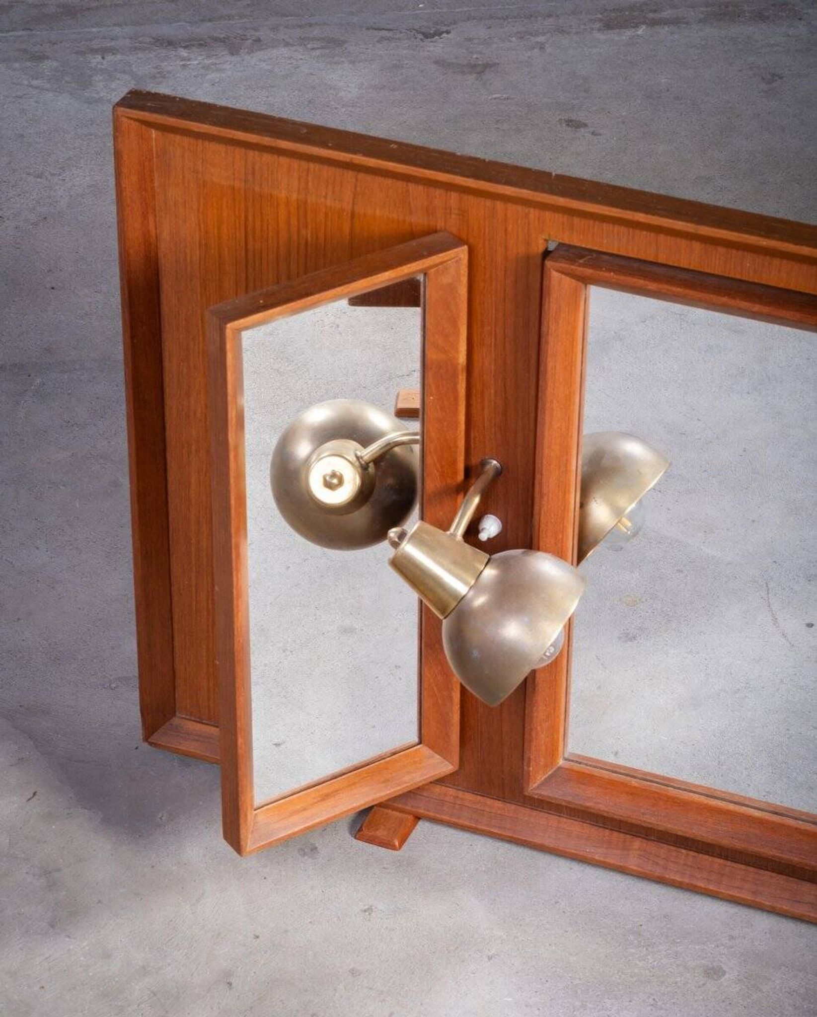 Vintage Free-Standing Teak Mirror with Lamp, 1960s