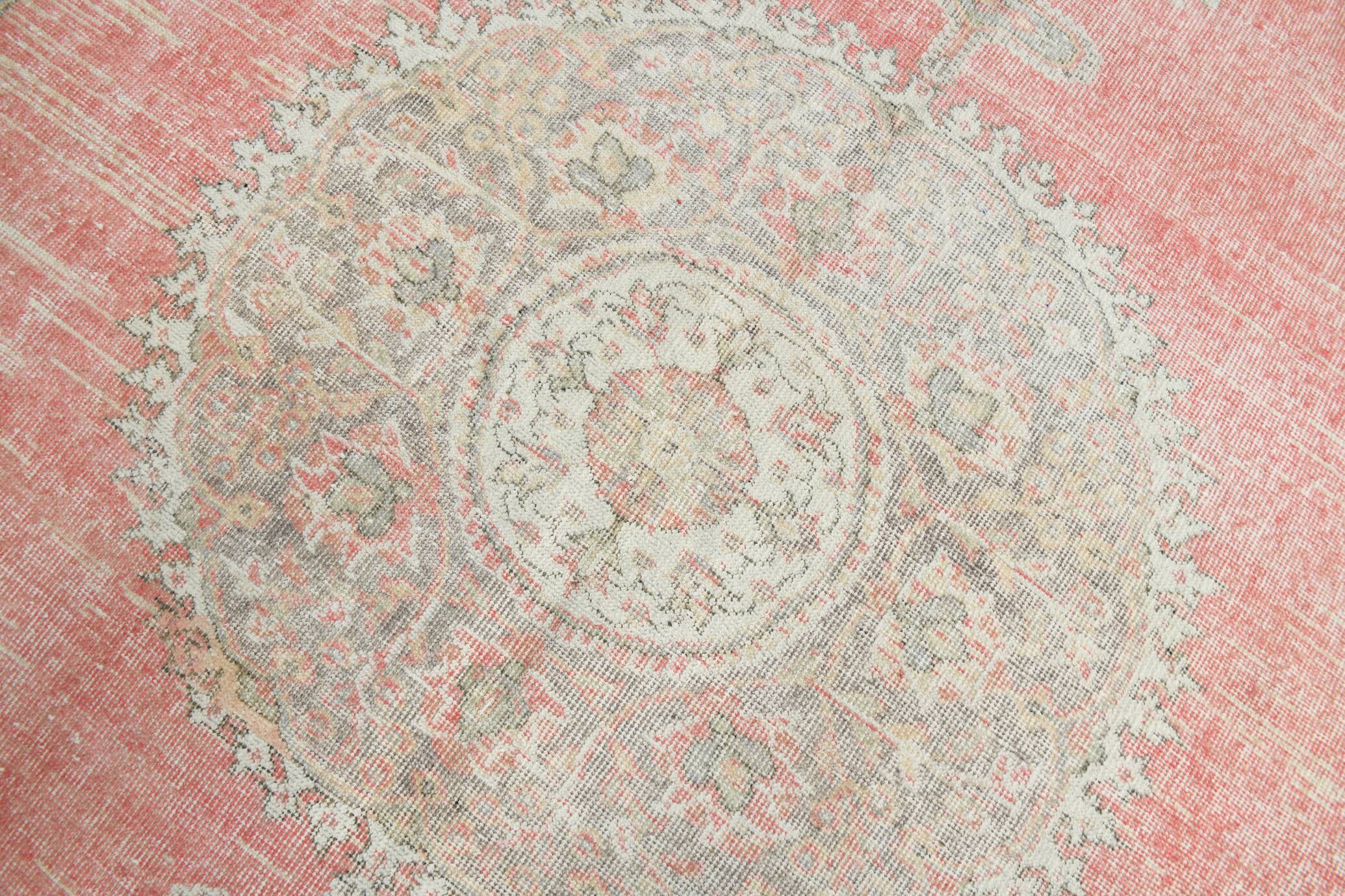 7x10 Vintage Soft Red & Beige Vintage Oushak Area Rug, 207x310 Cm