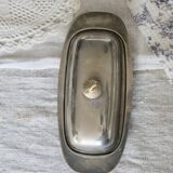 Vintage silver metal butter dish with acorn handle