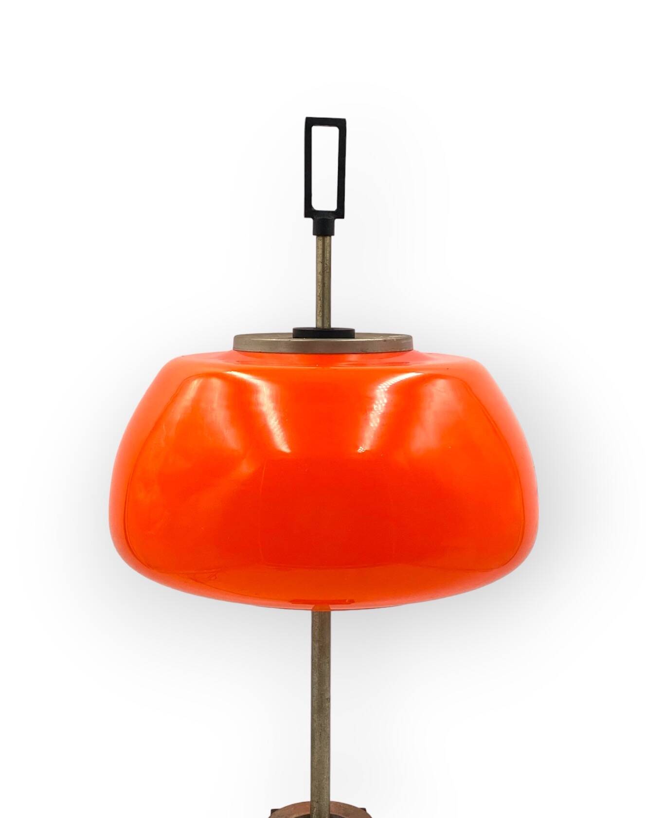 Oscar Torlasco, orange glass table / desk lamp, Prod. Lumi, 1960 ca.