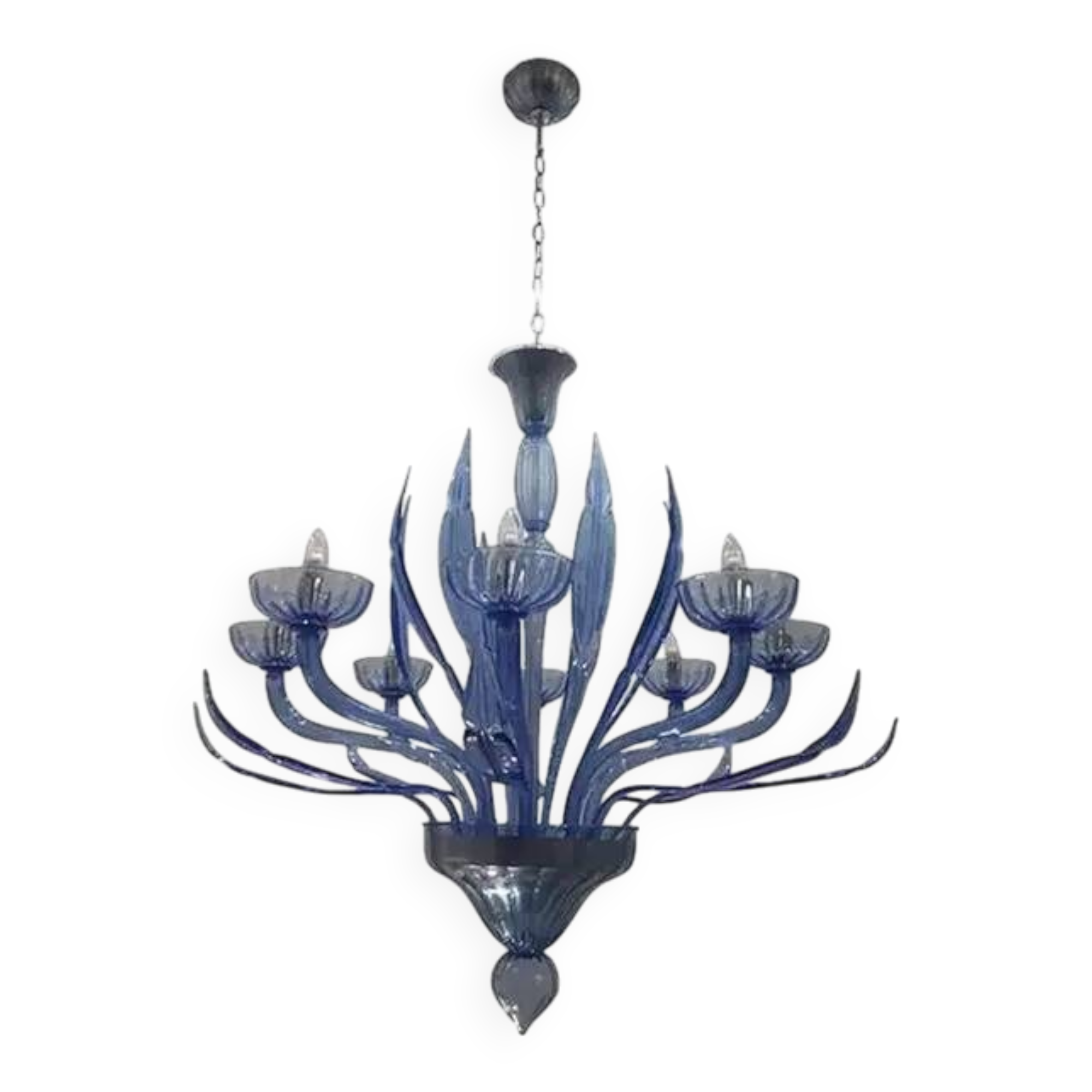 Murano Glass Bluino Italian Leaves Chandelier by Simoeng