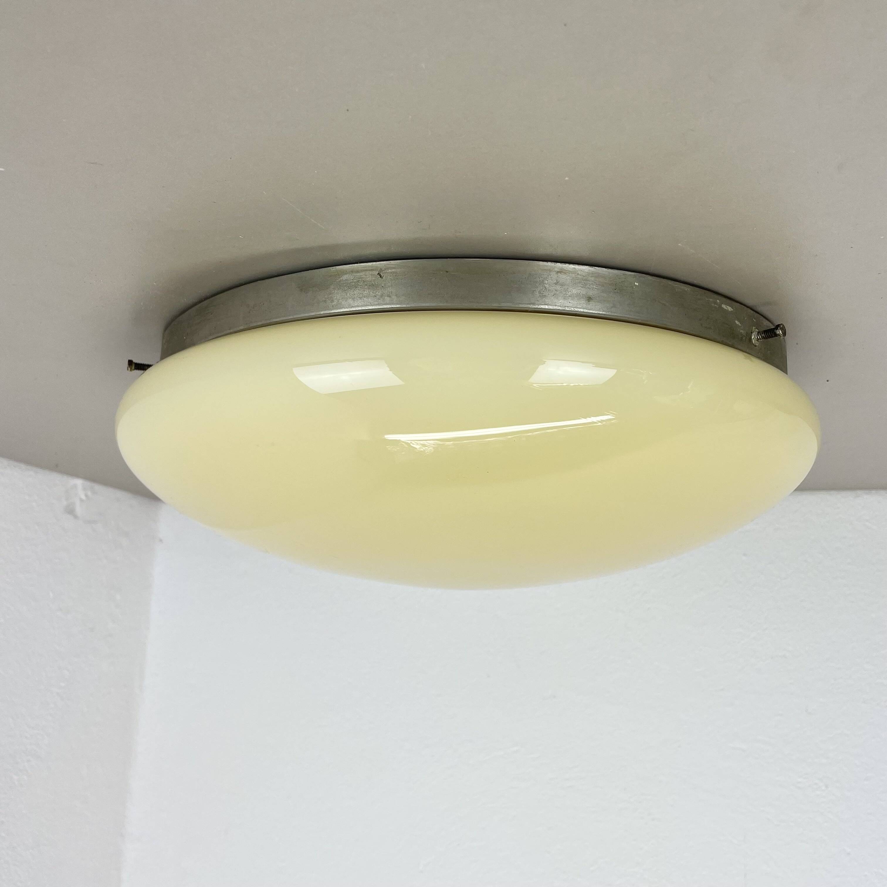 Large modernist art deco metal plafoniere ceiling flushmount light, france