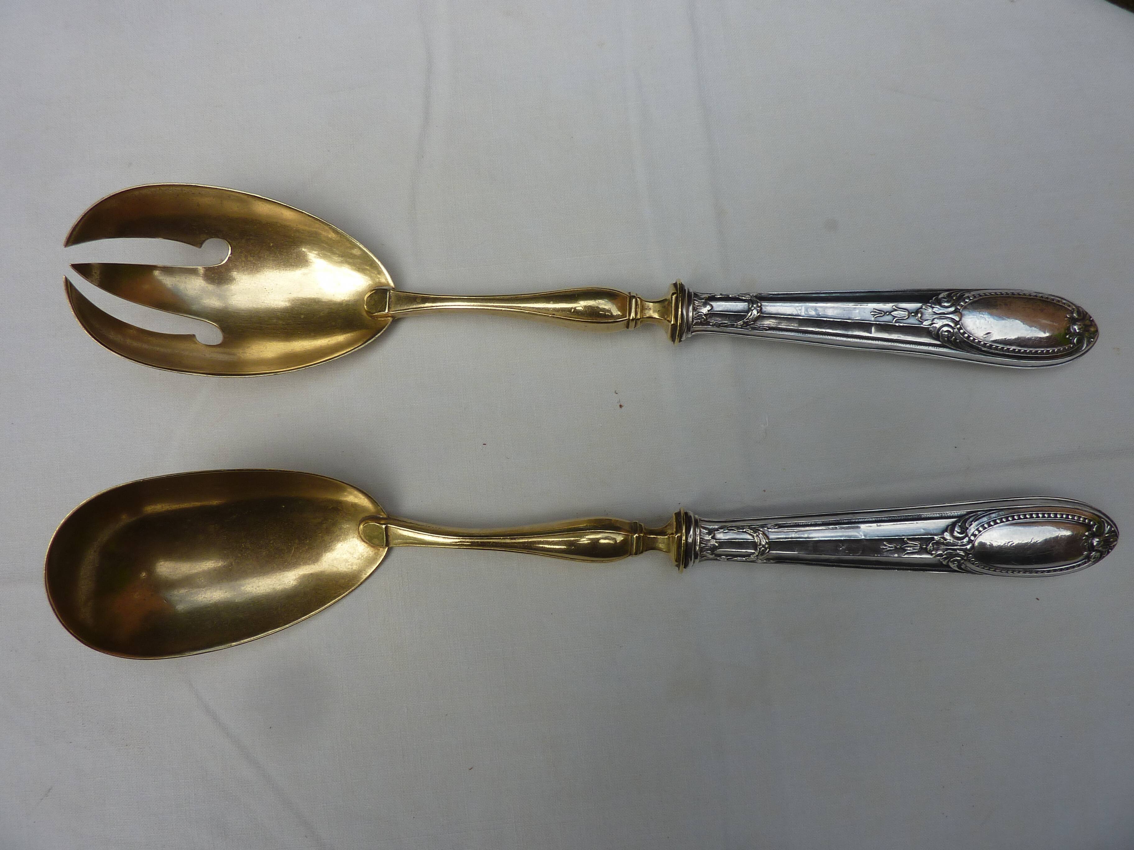 Filled silver salad serving cutlery, minerva hallmark