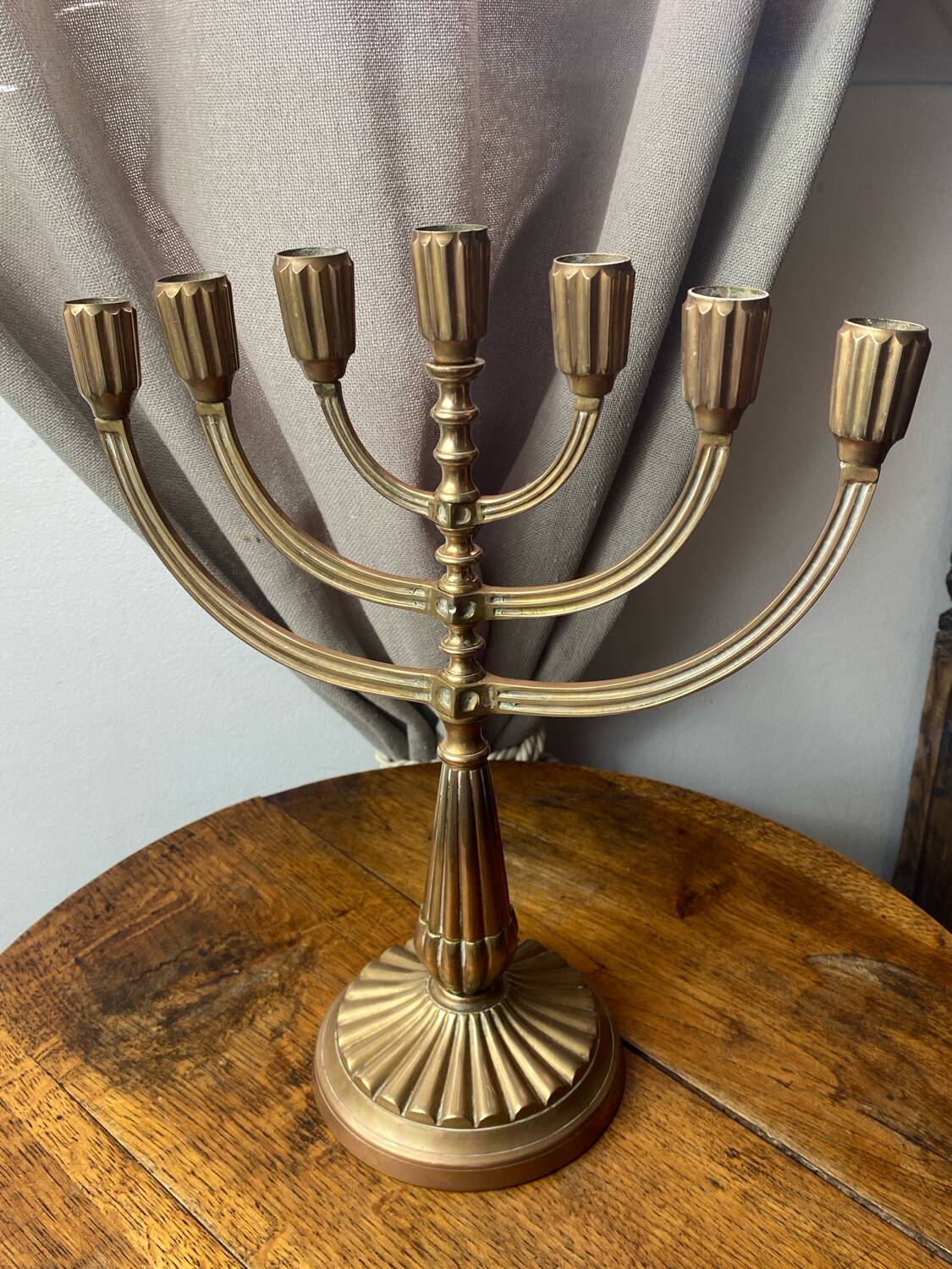 Menorah, seven-branched candlestick, in brass