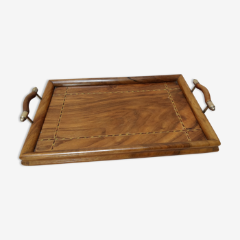 Wooden tray with marquetry decorations