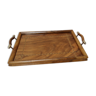 Wooden tray with marquetry decorations