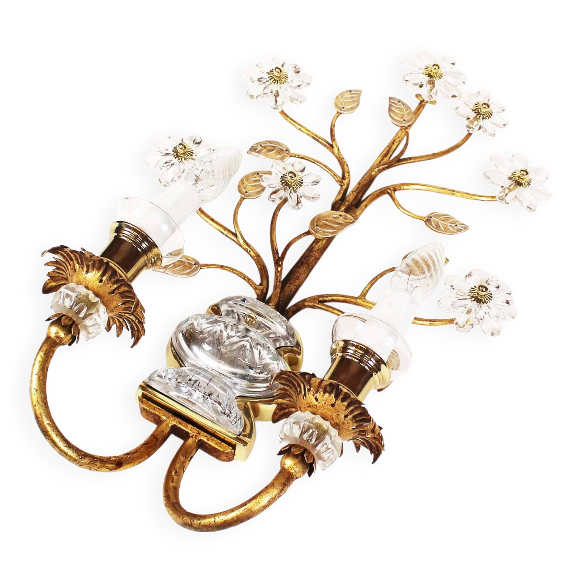 Monumental Bagues style crystal and gilt sconces by Banci Firenze