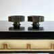 Pair of bowls/candle holders Just Andersen in metal Disko, Danish Grace
