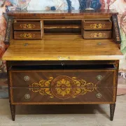 Louis XV style writing desk commode with drop-down front, made of precious wood.