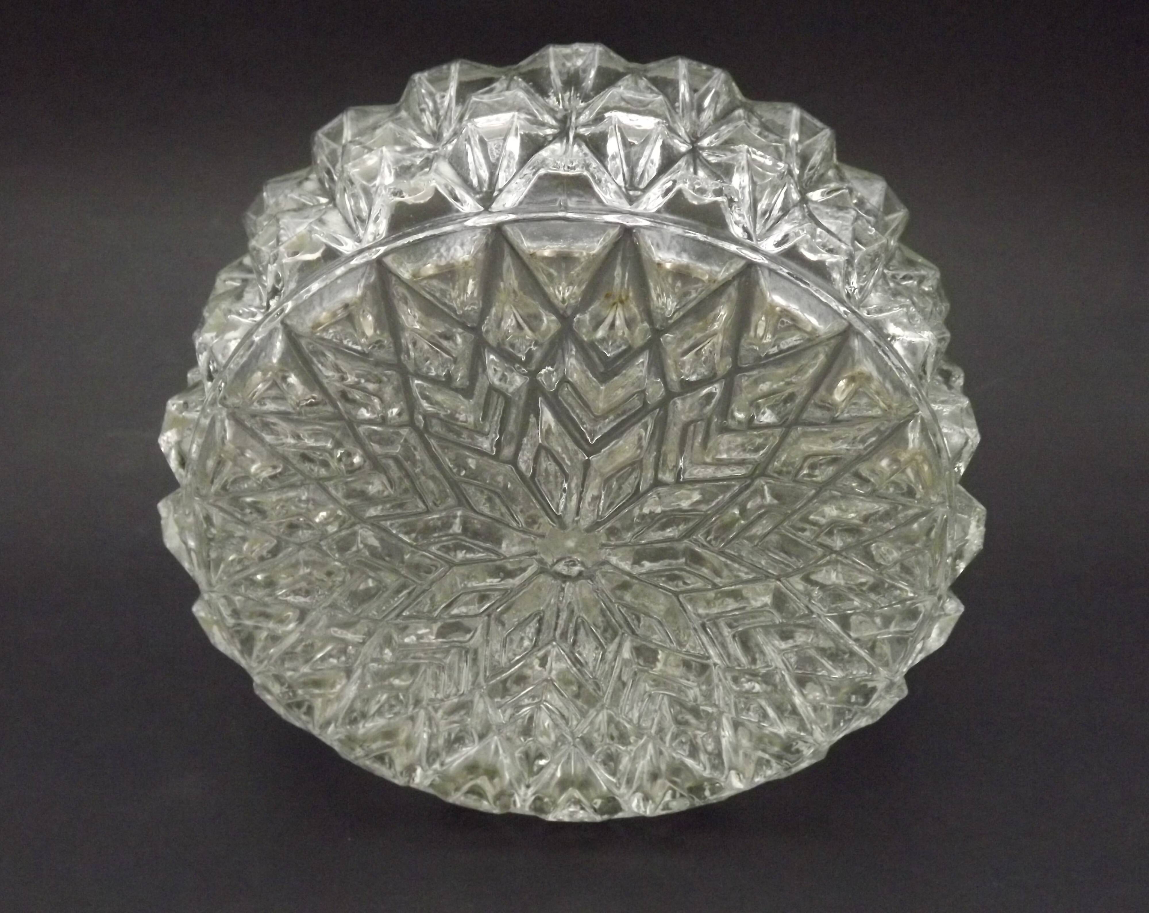 French Mid-Century Round Clear Cut Glass Ceiling Light Replacement Shade