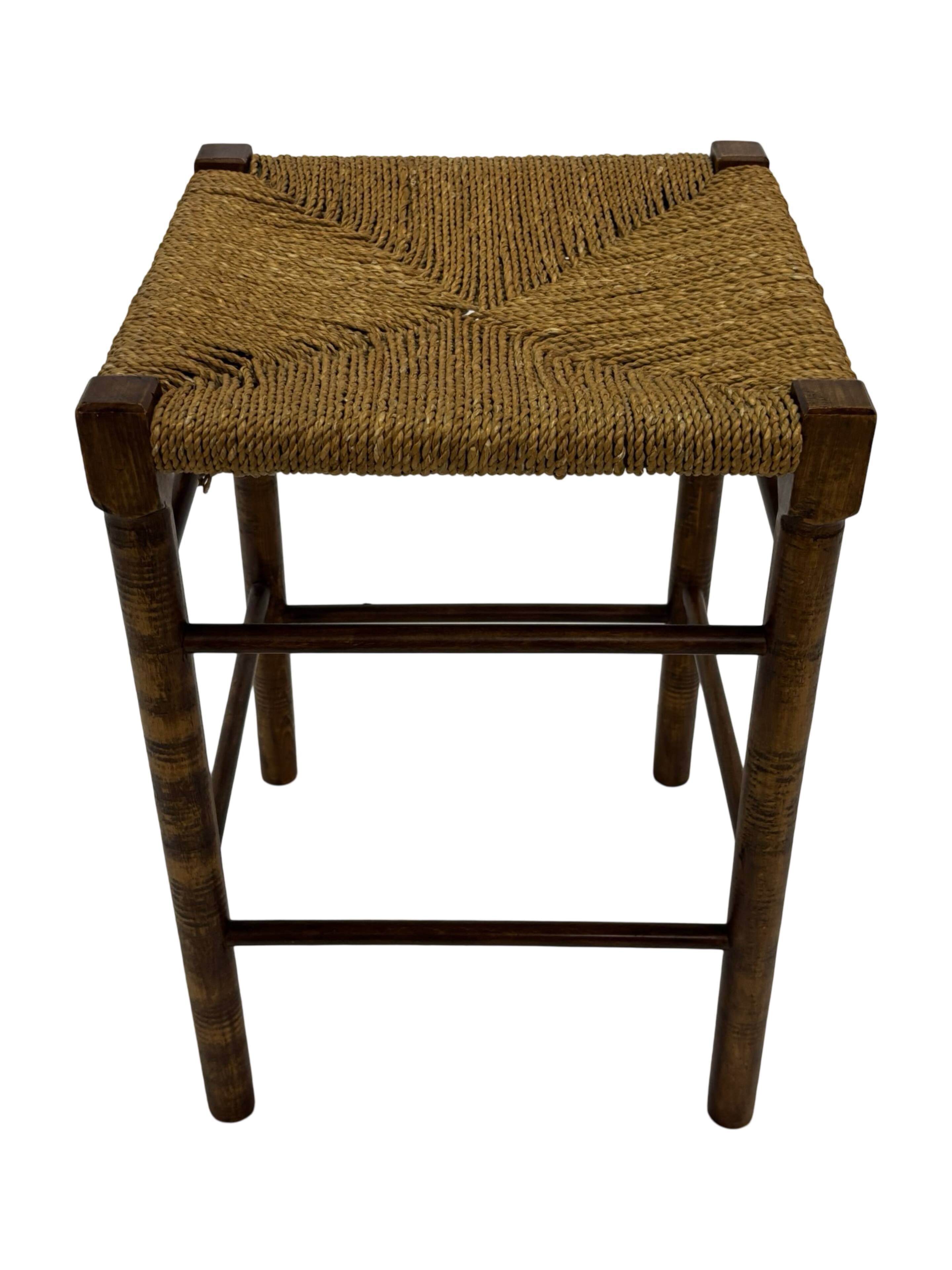 Vintage Wooden Stool With Rope Seat 60s Minimalist