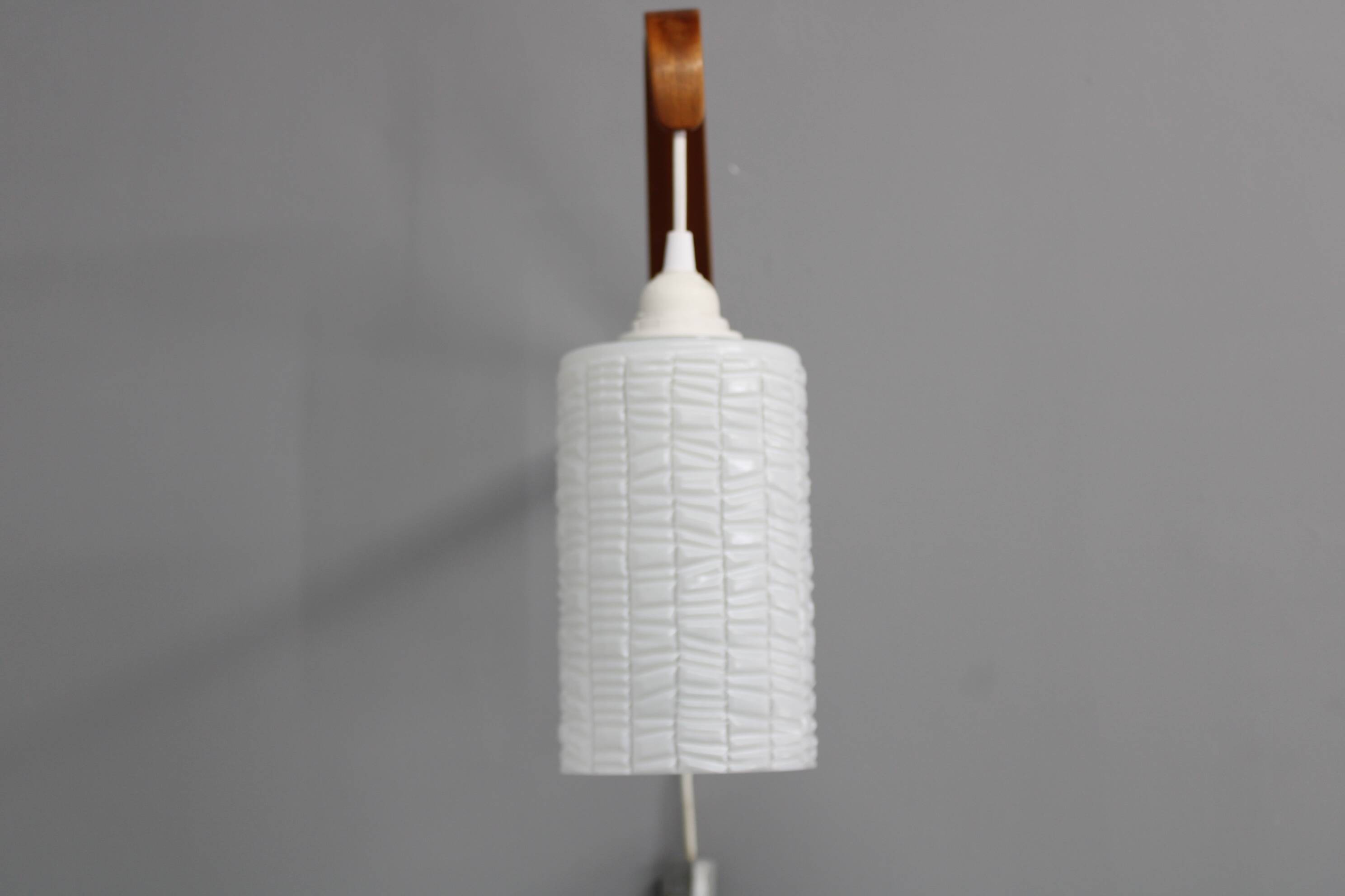 1960s Wooden Wall Lamp with Glass Shade, Czechoslovakia