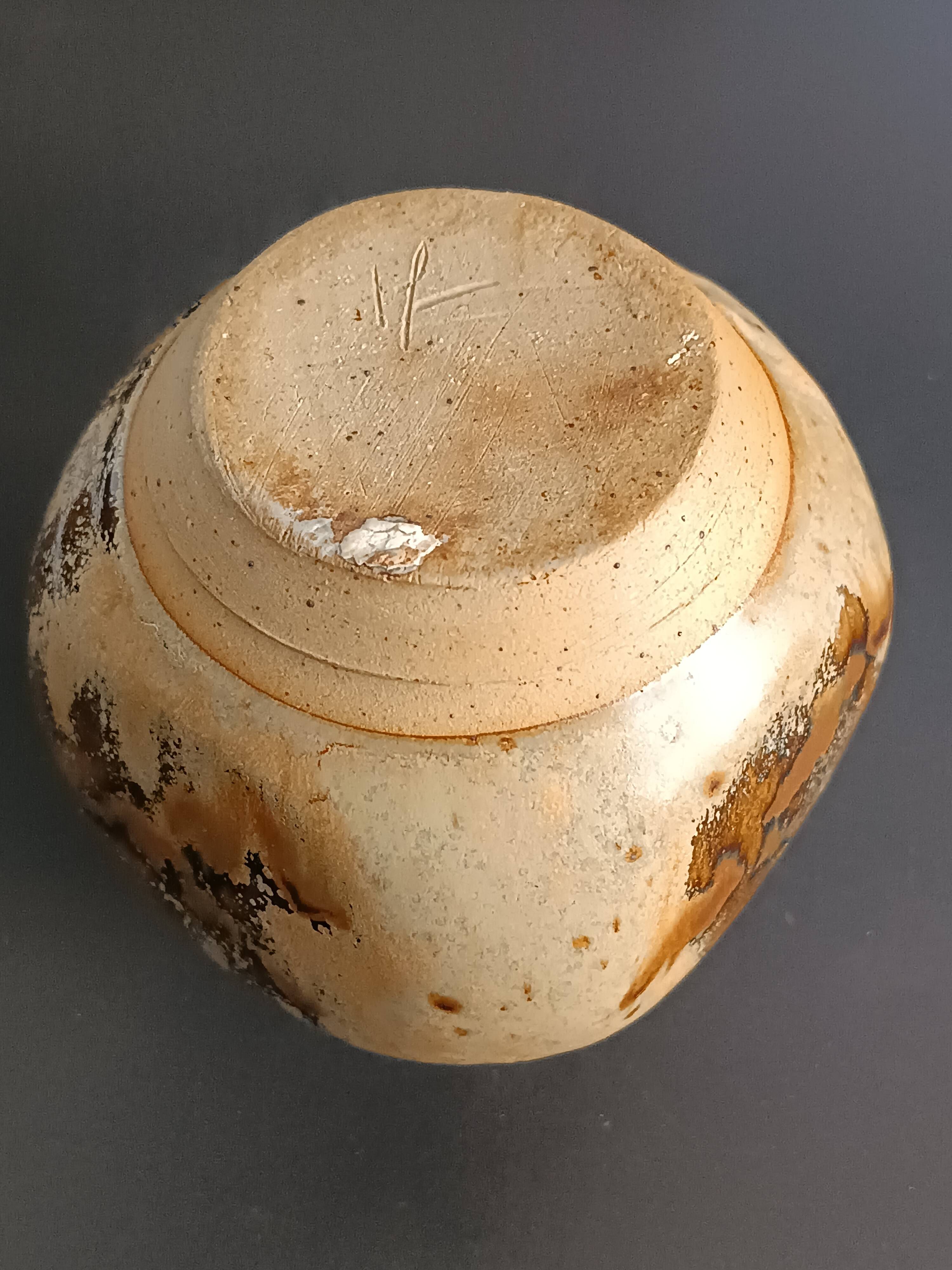 Glazed stoneware vase with signature, mid-20th century.