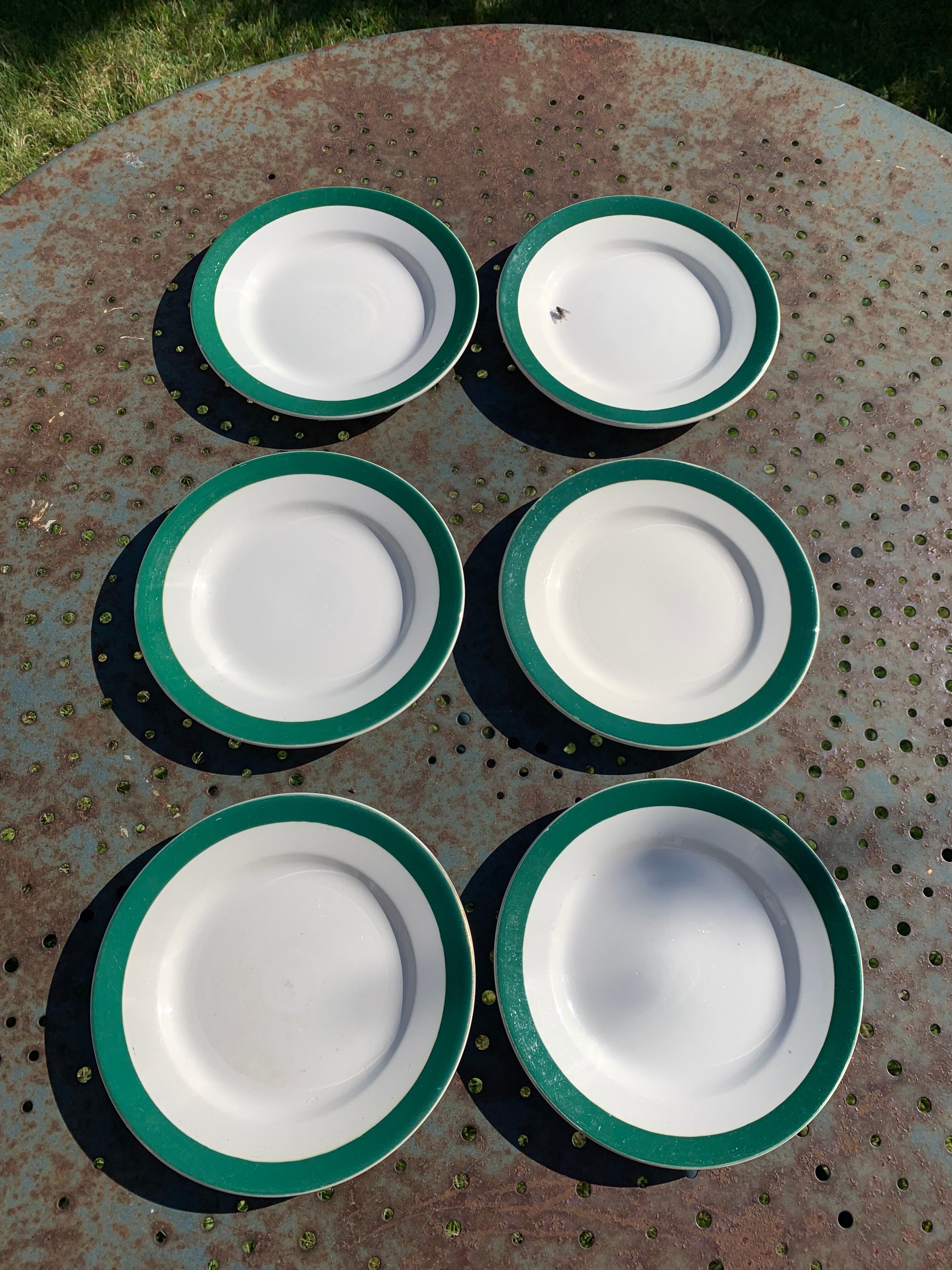 6 dessert plates in white earthenware and green edging Digoin Sarreguemines vintage