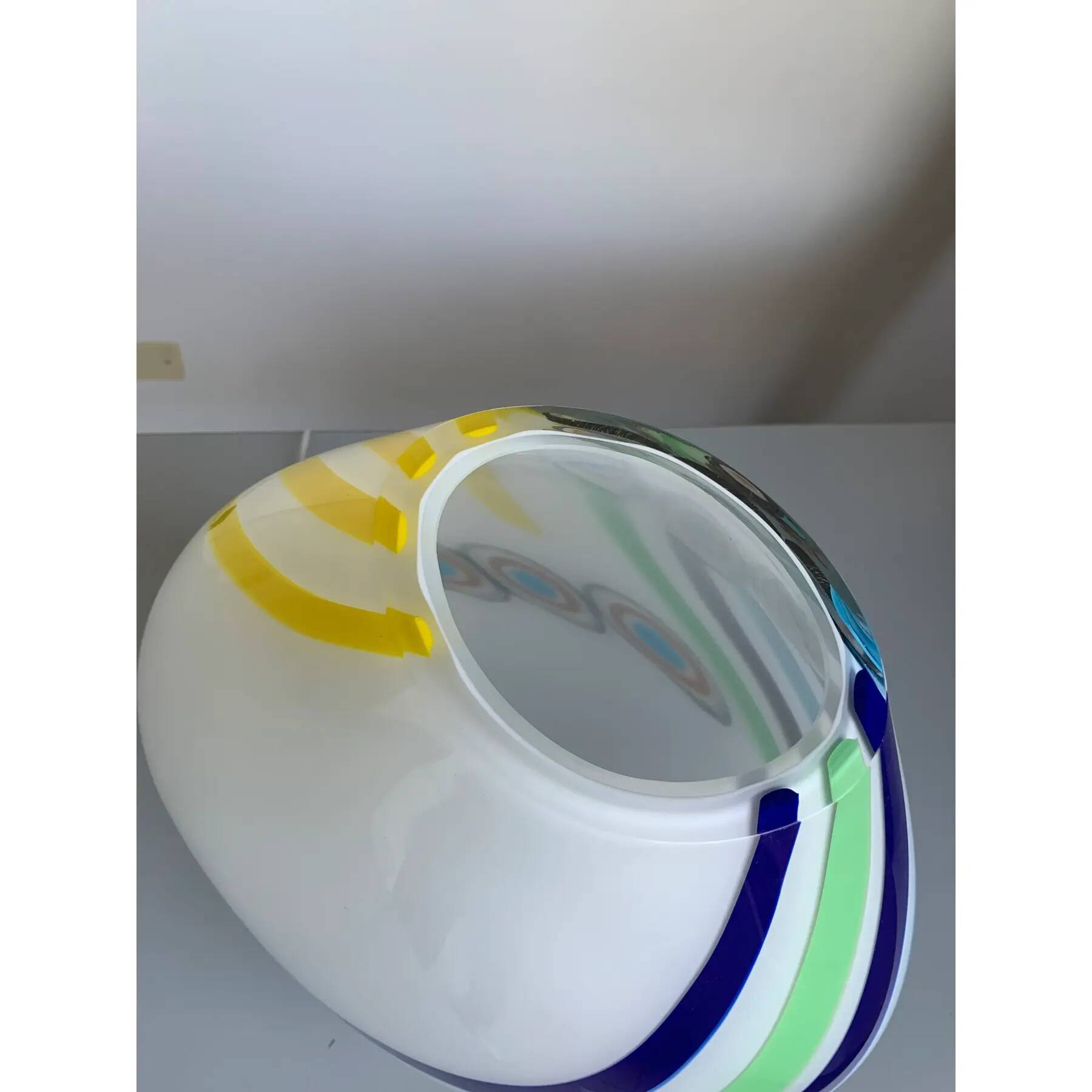 Milky-White Murano Glass Style Table Lamp Featuring a Multicoloured Reeds Vase