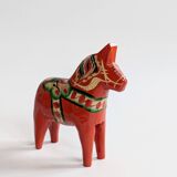 Set of 2 Vintage Swedish Dala Horses in Wood, Hand-Painted Red