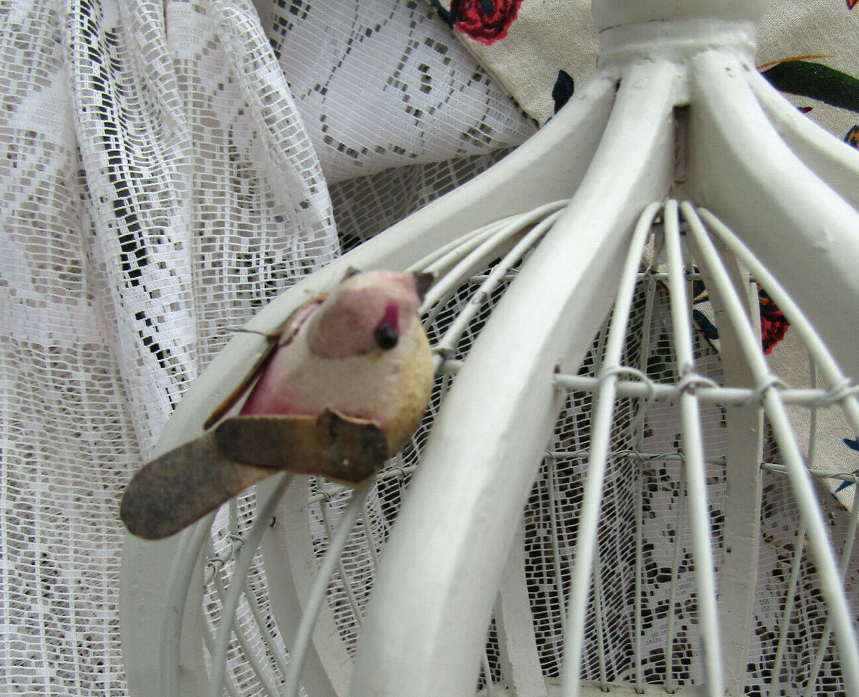 White bird cage wood metal