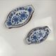 Set of 6 ceramic presentation plates in white and blue, floral pattern with woven wicker frame, 1970s/80s.