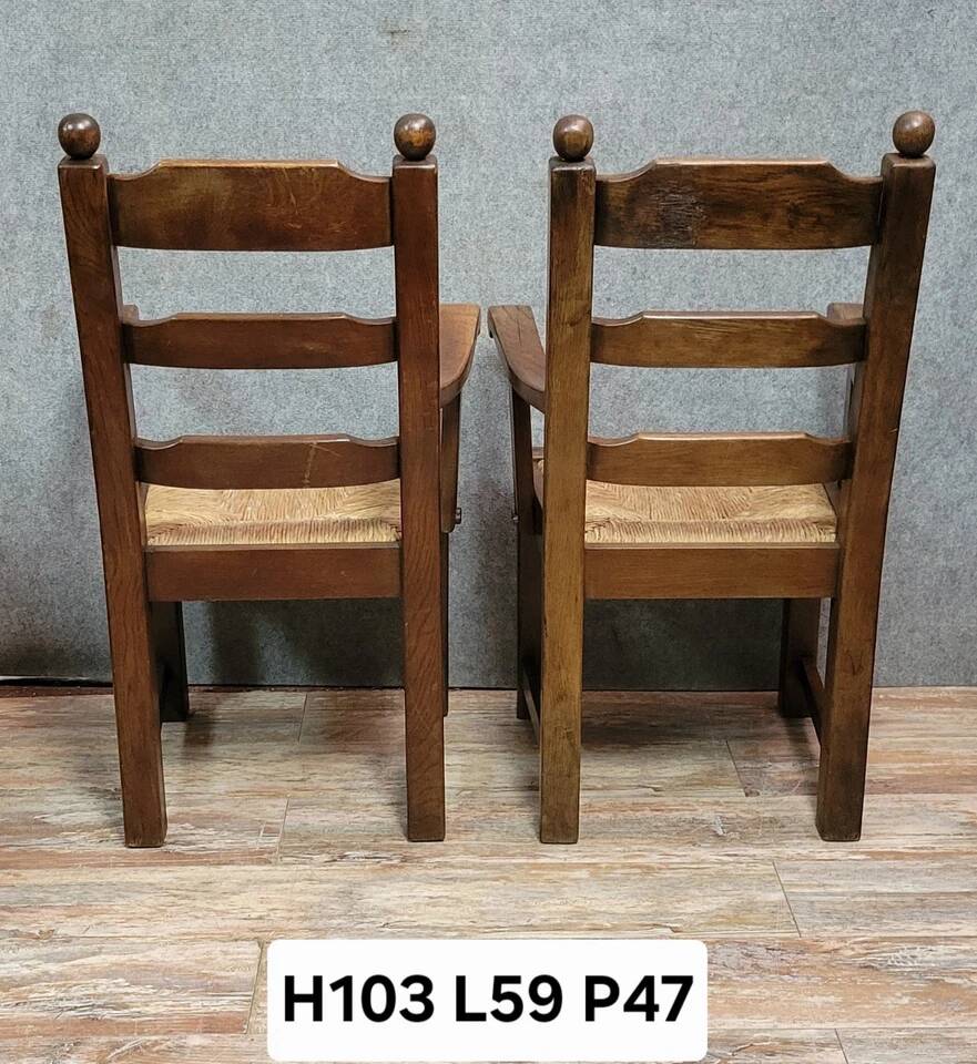 Pair of solid wood brutalist armchairs circa 1950