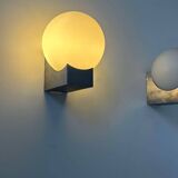 Pair of vintage wall lights, metal and opaline, France 1970