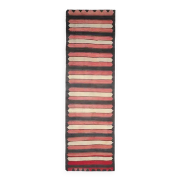 Tapis coureur vintage turc Oushak fait à la main en laine et coton orange des années 1970 134x467