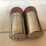 Salt and pepper set in teak and metal, Scandinavian style.