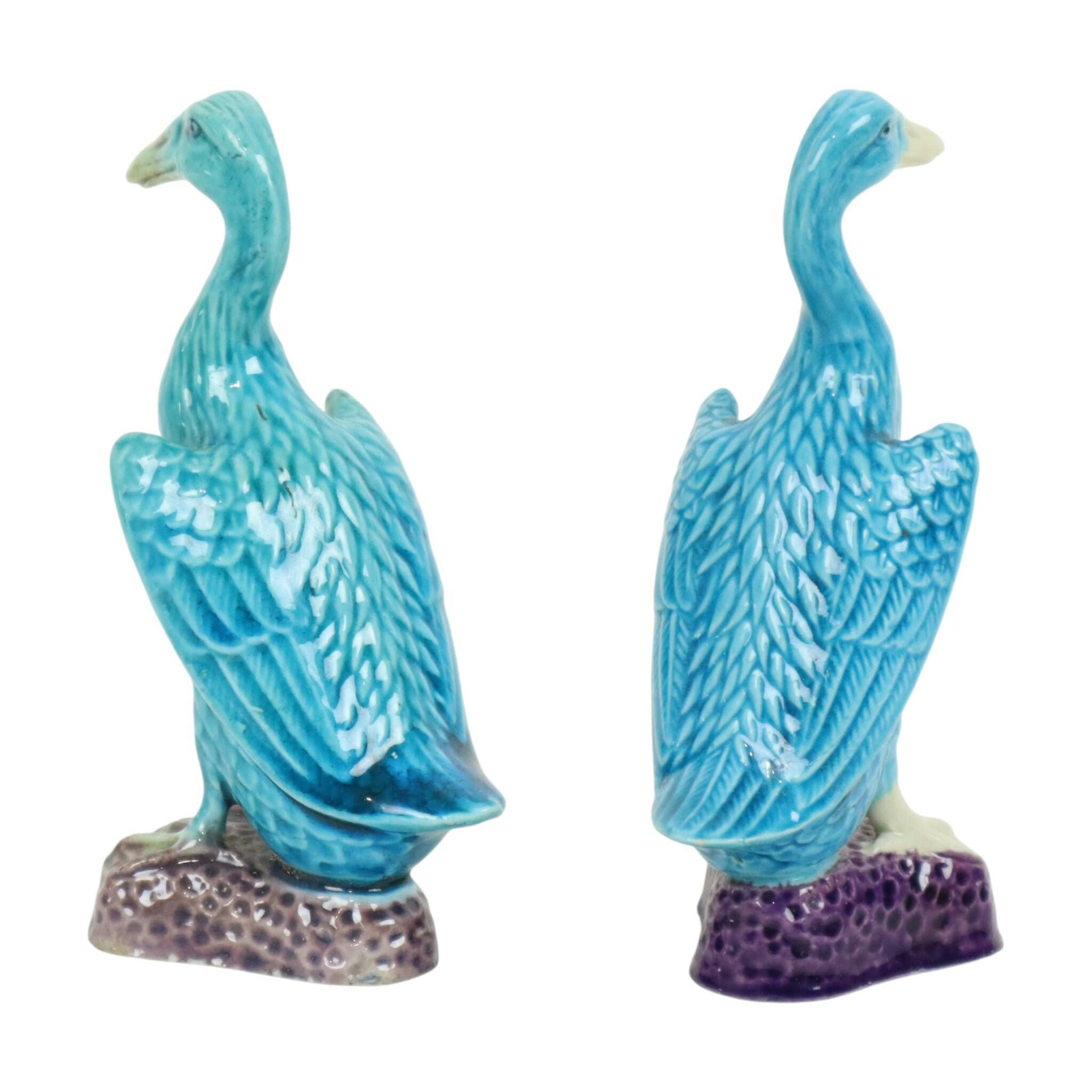 Vintage Duck Figurine Figure Couple Blue Chinese Porcelain