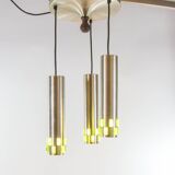 Ceiling lamp with 3 branches aluminum and glass 60s
