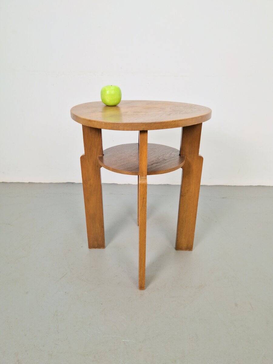 Art Deco Round Oak Side Table, 1930s