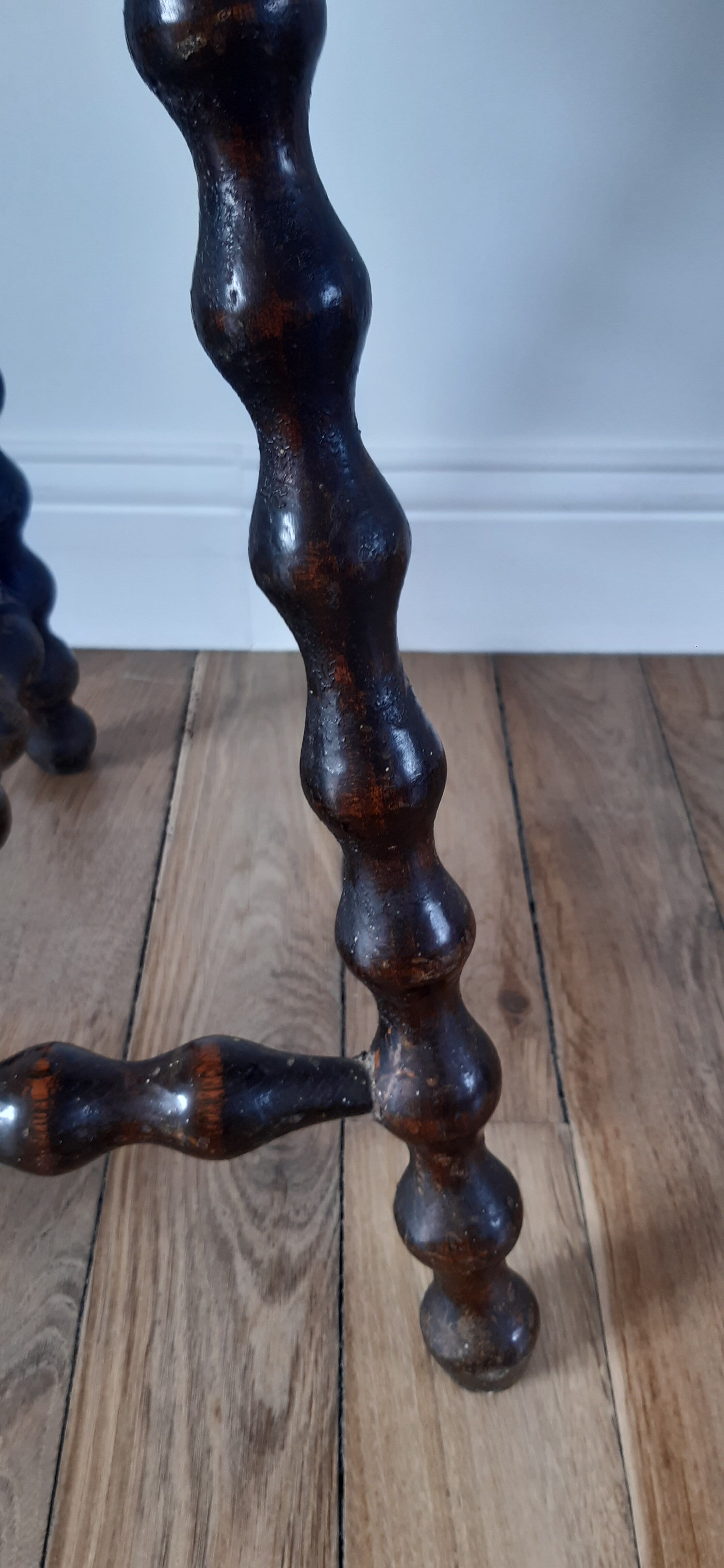 Stool vintage tripod wooden plant beaded feet
