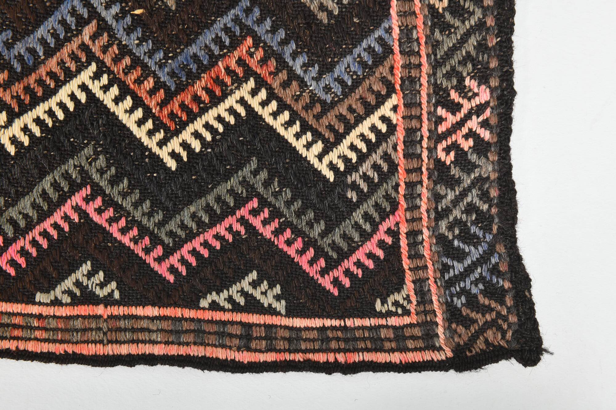 6x14 Pink & Brown Geometric Vintage Kilim Rug, 190x417Cm