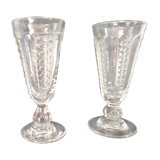 Lot de 2 verres anciens à absinthe, soufflés et bullés à jolis motifs