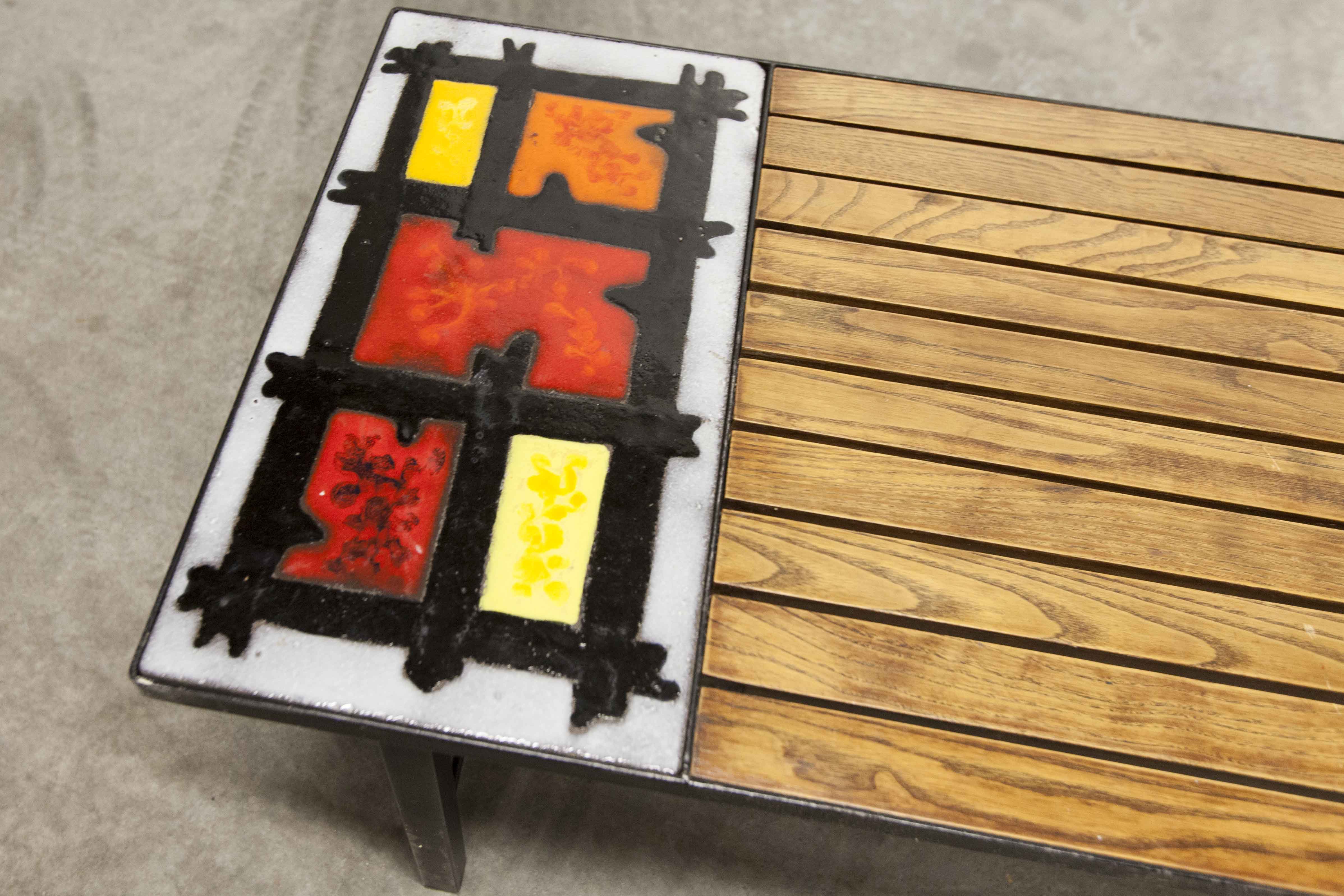 Coffee table teak enamelled lava stone 1965