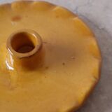 Bougeoir en céramique assiette dentelée jaune moutarde