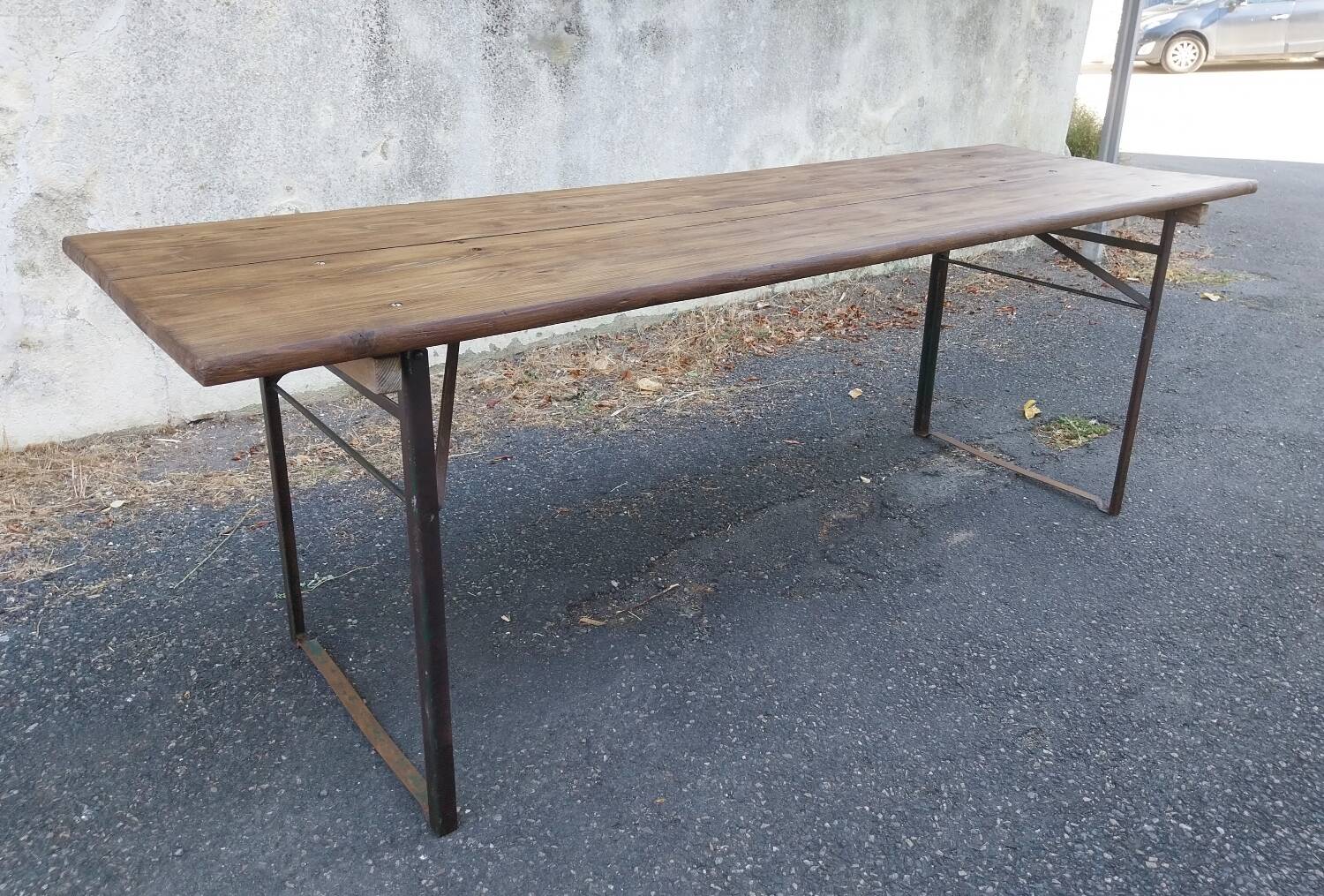 Folding wooden and metal table